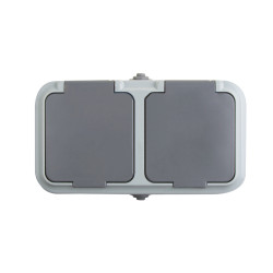 Розетка штепсельная двухместная влагозащищенная для открытой установки IP54, с заземлением, 16 А, Rexant, арт. 78-0526