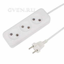 Удлинитель 3 гнезда  10м  2х0.75  белый  REXANT  (Сделано в РОССИИ)