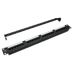 Коммутационная патч-панель Cabeus, 19", 1HU, 24xRJ45, кат. 6, неэкр., порты в 1 ряд, цвет: чёрный, (PL-24-Cat.6-Dual)