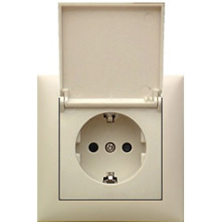Розетка с заземляющими контактами, со шторками и с крышкой IP40 (Бежевый) Серия LK60 Экопласт, арт. 863401