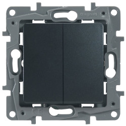 LEGRAND 672612 Выключатель/переключатель 2-клавишный, 10AX, с автоматическими зажимами, антрацит, ETIKA