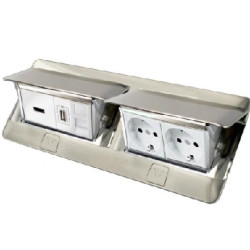 Выдвижной блок на 8 (2х4) модулей (Люк в пол / стол) нержавеющая сталь Legrand, арт. 054023