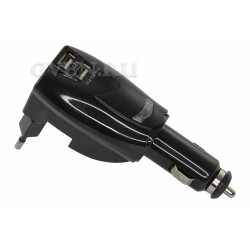 Универсальное ЗУ-трансформер авто+сетевое 2 USB черная (2х1 000mA)c индикатором, блистер