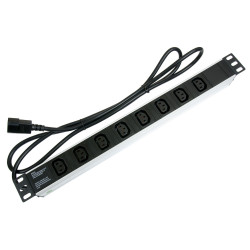 Блок силовых розеток Cabeus, горизонтальный, IEC 320 х 8, вход IEC 320 C14, шнур 2 м, 1U, 490х50х50 (ШхГхВ), 10А, для шкафов, чёрный