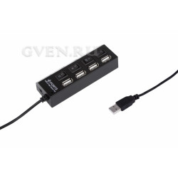 Разветвитель USB на 4 порта с переключателями черный