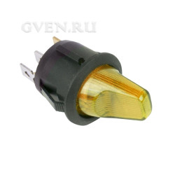 Выключатель клавишный круглый 12V 16А (3с) ON-OFF желтый  с подсветкой  (RWB-224, SС-214)