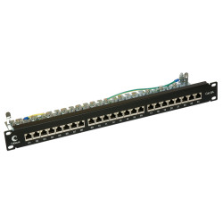 Коммутационная патч-панель Cabeus, 19", 1HU, 24xRJ45, кат. 6A, экр., порты в 1 ряд, цвет: чёрный, (PL-24-Cat.6A-SH-Krone)