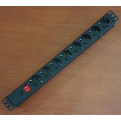 Блок розеток 19 1U, 8 розеток 2К+З, гнездо под шнур, 10 А чорного цвета